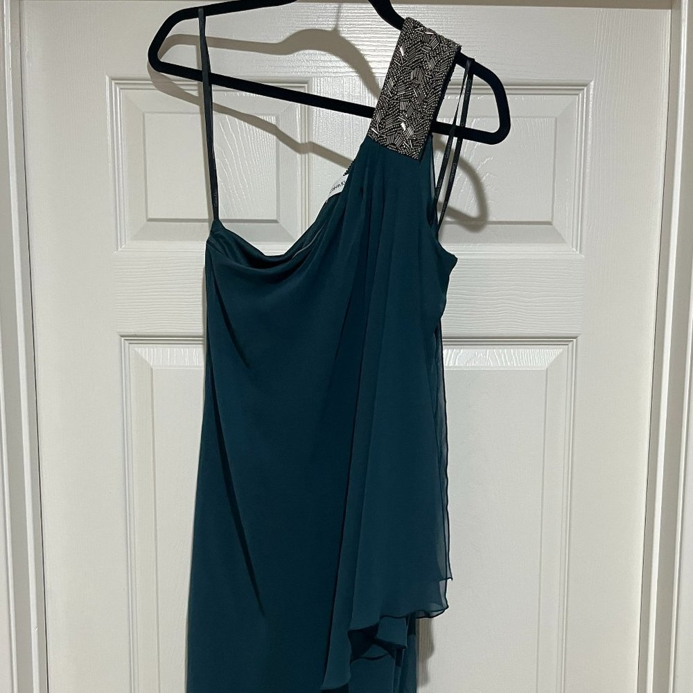Calvin Klein One Shoulder Turqouise Mini Dress With Beading